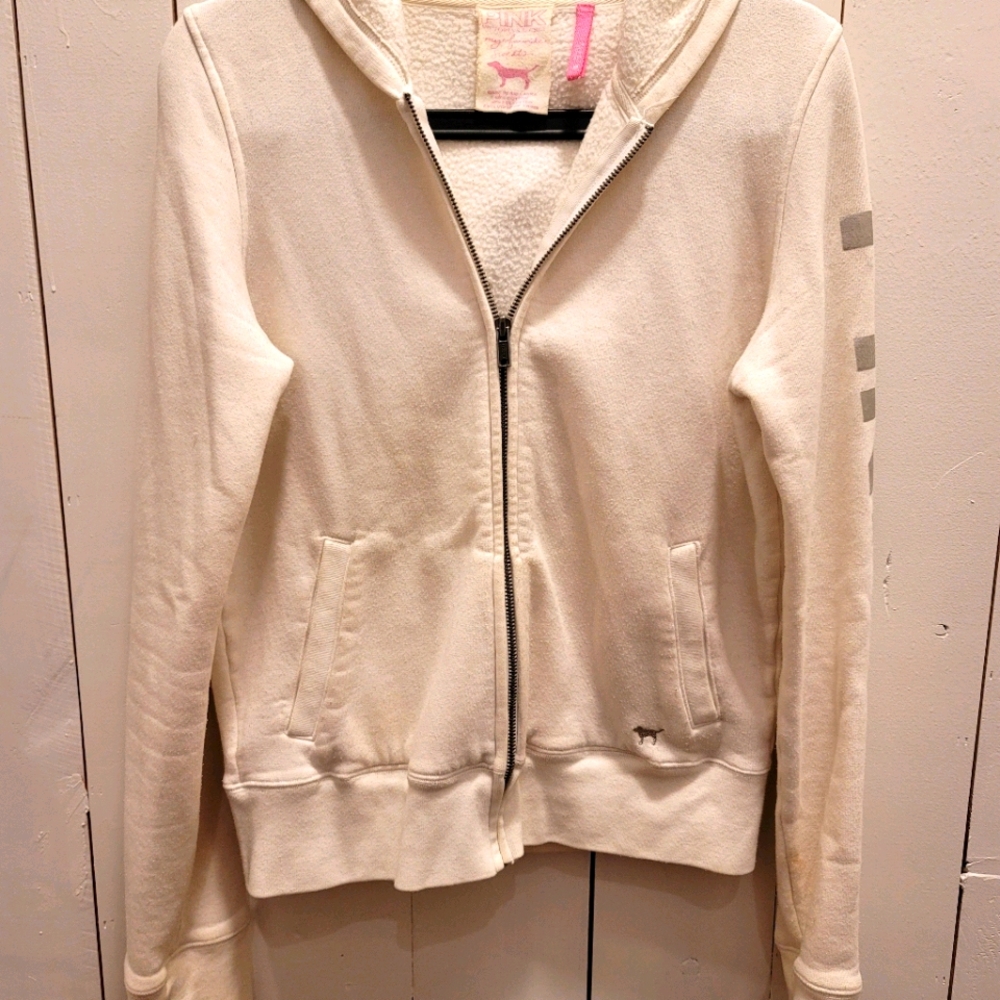 Victoria Secret PINK White Rhinestone Dog Zip Hood